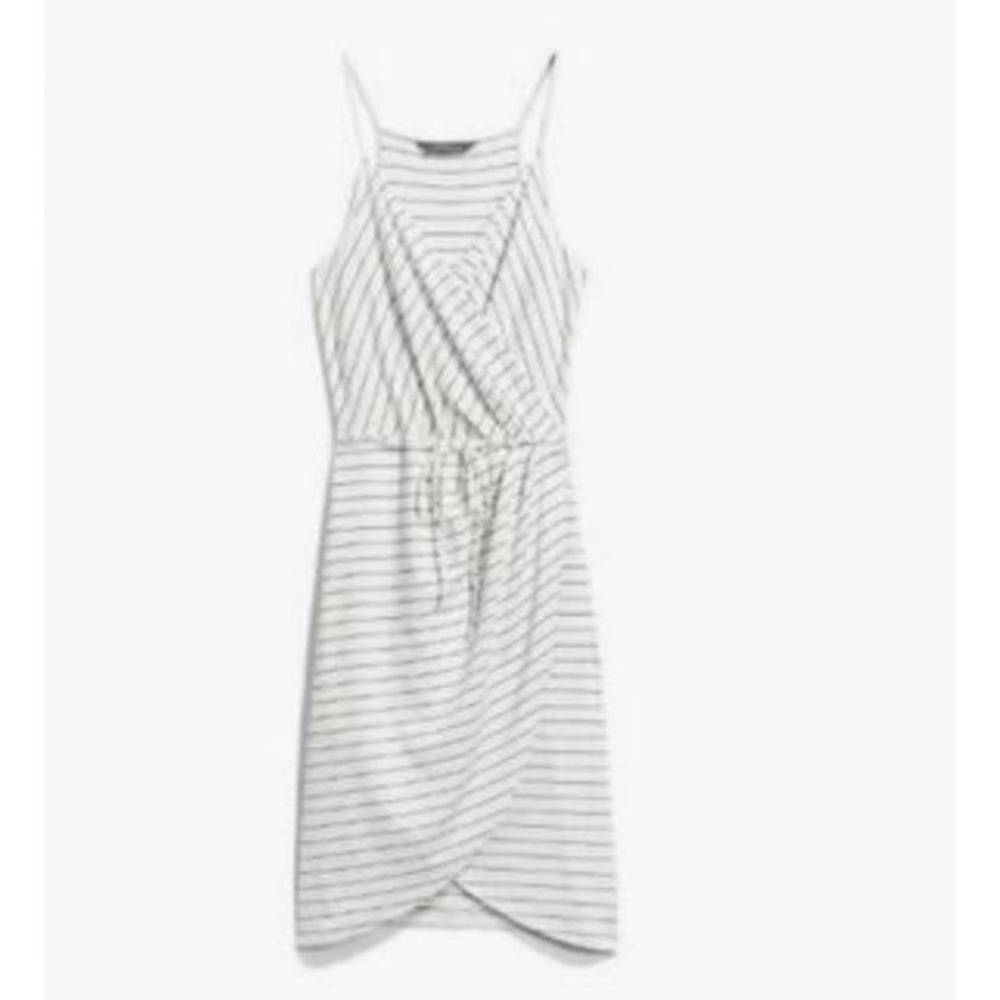 annora faux wrap knit dress Market & Spruce Spaghetti Strap Striped Sz M Cream Black size 30